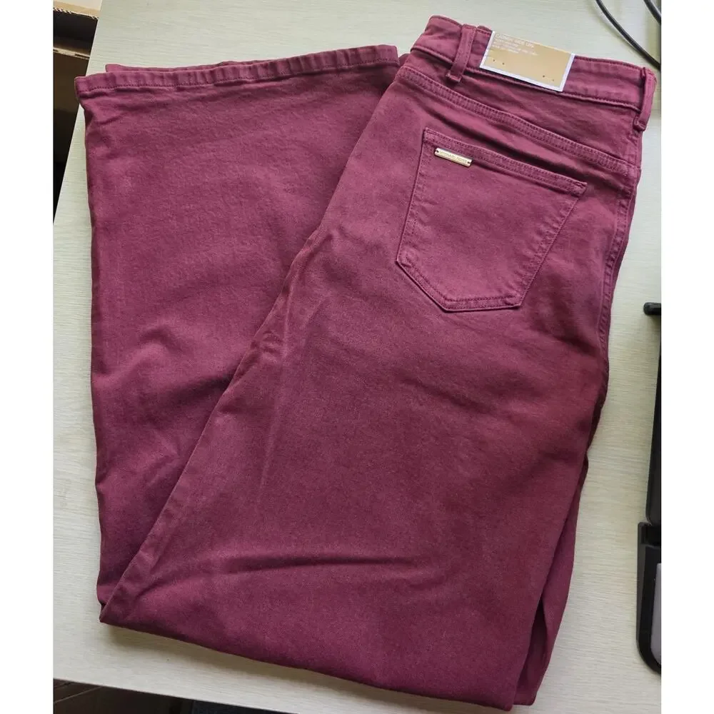 Michael Kors Carmen Wide Leg Jeans Womens 10 Merlot Burgundy High Rise NWT